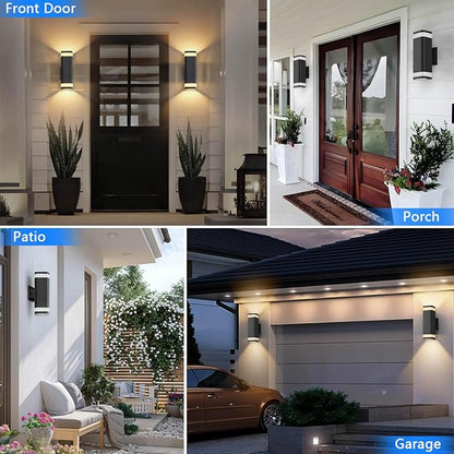 RAYVO Dusk to Dawn Outdoor Wall Light, Modern Up and Down Outdoor Light Fixture with Sensor, Waterproof Aluminum Wall Sconce for Porch Garage Patio, LED Bulbs Included, Black Finish