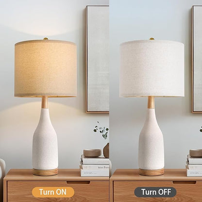 PORTRES 27" Ceramic Table Lamps for Bedroom Living Room Vintage Lamp Set of 2 Bedside Nightstand Lamp Large Farmhouse Rustic Boho Retro Modern Table Lamp Light Home Office Desk Deco Gifts, White