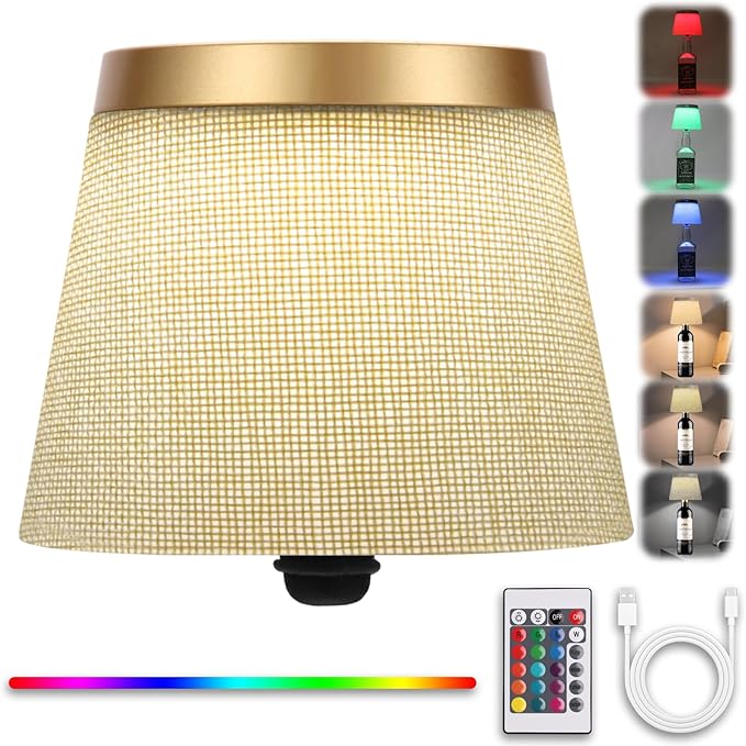 Wireless Bottle Lamp Shades, Wine Bottle Lamps with RGBW Touch Dimmable Bottle Lights, 4000mAh Rechargeable LED Bottle Lamp Lights for Bedroom Bar Restaurant Home Decor (Gold)