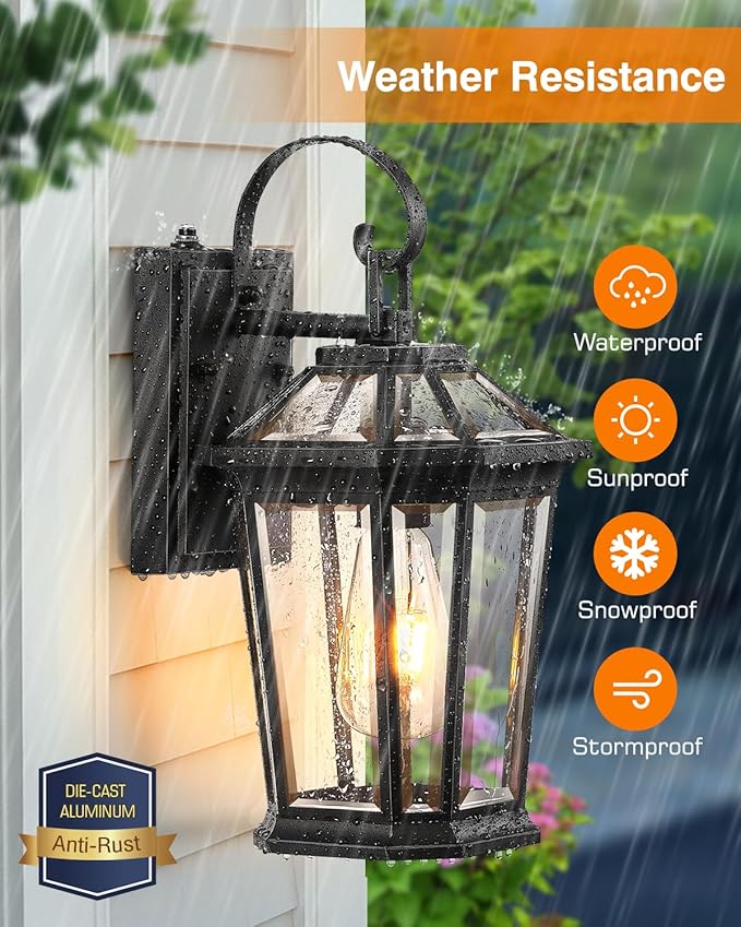 VIANIS Dusk to Dawn Exterior Light Fixture, Waterproof Outdoor Wall Sconce Porch Light for House, 100% Anti-Rust Aluminum Outside House Lights, Farmhouse Coach Lantern for Porch, Garage, Front Door