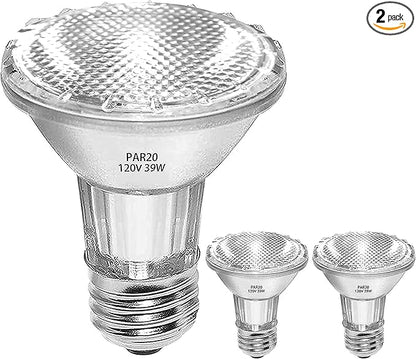 PAR20 Halogen Light Bulbs, 39W High Output (50W Replacement) PAR20 Flood Light Bulb, Dimmable, 120V 1755 Lumens 2700k Warm White, E26 Medium Base, Par20 Halogen Bulbs (2 Pack)