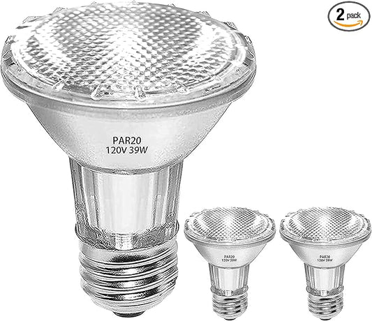PAR20 Halogen Light Bulbs, 39W High Output (50W Replacement) PAR20 Flood Light Bulb, Dimmable, 120V 1755 Lumens 2700k Warm White, E26 Medium Base, Par20 Halogen Bulbs (2 Pack)