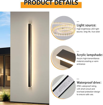 2pack Modern LED Outdoor Wall Lights,39inch Dimmable LED Long Strip Outside Wall Lighting Fixture IP65 Waterproof,Black Outdoor Porch Lights Wall Mount,Exterior Sconce Lights for House,Garage