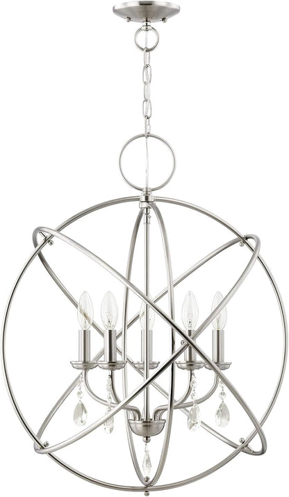 Livex Lighting 40905-91 Aria Collection Chandelier with 5 Arms and Dangling Crystals, Brushed Nickel