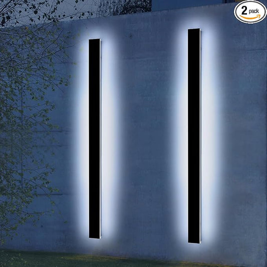 2 Pack 71inch Modern Outdoor Wall Light, 3000K-6000K Dimmable Outside Wall Sconce, Black Exterior Lighting Fixture, IP65 Waterproof Linear Long Garage Lights for Porch Patio Garden with Remote Control