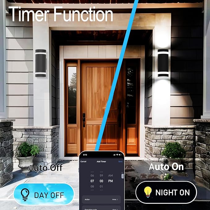 Up and Down Outdoor Wall Lights- Outdoor Lighting Fixtures,RGB Color Changing, App & Voice Control, ETL Listed, Front Door Light Fixture 6500K, Smart Exterior Lights for House, Porch, Garage