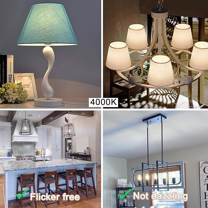 3.2 Inch E26 LED Bulb 60 Watt Equivalent, 4000K Neutral White Edison Bulbs Dimmable, AC 120V 600LM T10/T9 Clear Glass Filament Light Bulbs for Pendant Wall Pipe Lights UL Certified-4 Pack