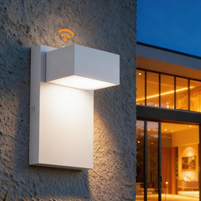 Alighting Outdoor Light Fixtures with Dusk to Dawn Sensor, White LED Porch Lights, 3000K Warm White, Rust-Resistant Modern Waterproof Wall Lantern for for Porch, Patio, Garage, Entryway