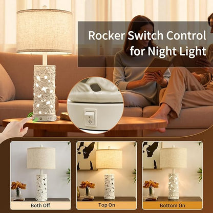 25.5" Modern Ceramic Table Lamp Set of 2 - Bedroom Nightstand Lamp for Living Room, White Bedside Lamp Farmhouse Night Stand Light Lamp for Study Room Office (Ceramic-2 Pack)