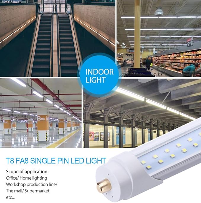 SOMLIGHT 8ft LED Tube Light 65W, Fa8 Base Single Pin, Double Ended Ballast Bypass, 6000K Cold White, Double Row LED Shop Lights,Fluorescent Tube Replacement (12Pack)