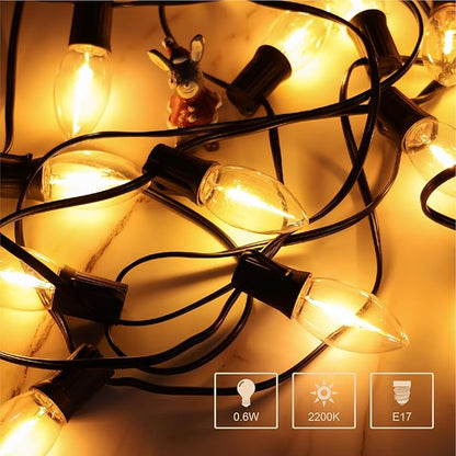 50PACK C9 LED Christmas Light Bulb ，C9 LED Replacement Bulb for Christmas String Lights, E17 Intermediate Base, 2200K Warm White, Commercial Grade Holiday Clear ‎Plastic Bulbs Dimmable Shatterproof