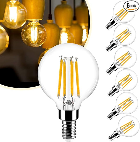 G16.5 Light Bulb 40w Led 2700k Warm White 4W 120V, 6 Pack High Output Led G16.5 Clear Globe Bulb, No Flicker G 16.5 Round Bulb E12 Candelabra Base Clear Glass for Indoor/Outdoor Lighting.