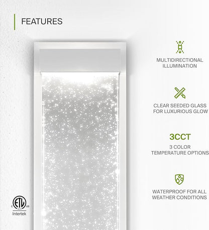 ASD LED 24" Bubble Glass Wall Light Fixture, Outdoor & Indoor Seeded Sconce | 3CCT, Waterproof, Dimmable, Up-Down Glow, ETL Listed | 22W 530LM 3000-5000K 100-277V | Exterior Porch Lighting | White