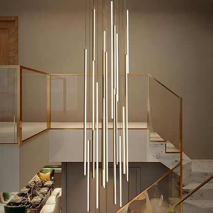 138" Modern LED Chandelier, Clustered Led Pendant Light, 20-Lights Dimmable High Ceiling Large Hanging Lighting Fixture for Loft Villa Living Room Stairs Foyer (Black-110W-20 Lights)