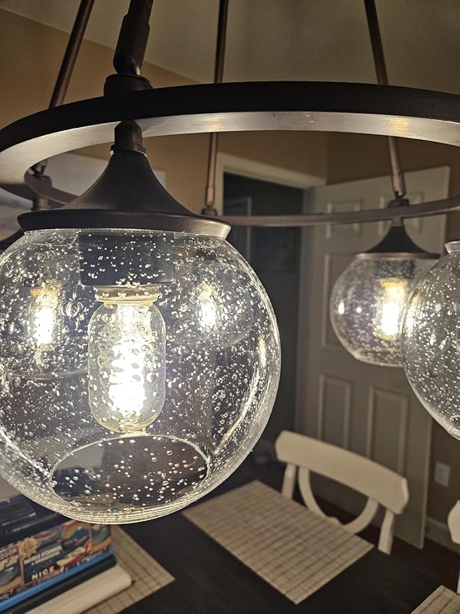 Glass Lamp Shade Replacement Globe for Light Fixture, 1-5/8 inch Fitter, 7.1" Diameter, 6.3" Height, Clear Seeded Bubble Effect Glass Cover