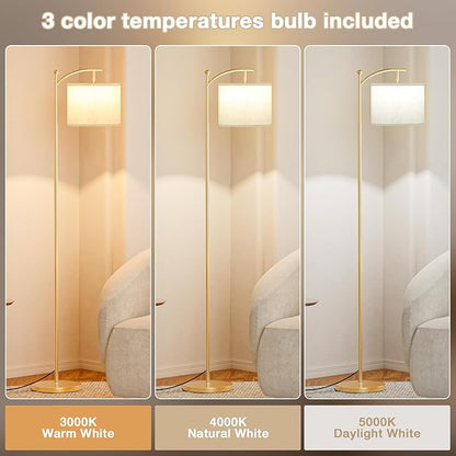 60" Floor Lamp With 3 Color Temperatures, Adjustable Beige Shade, Gold Pole - Tall Lamp for Living Room, Bedroom, Office, Classroom, Dorm - 9W Bulb Included