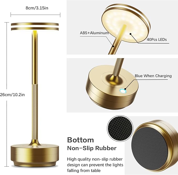 Hapfish Rechargeable Cordless Table Lamps, 5000mAh Battery Operated Lamp, 3 Color Modes, Dimmable, LED Table Lamps for Living Room,Outdoor, Dinner,Patio,Restaurant – Bronze