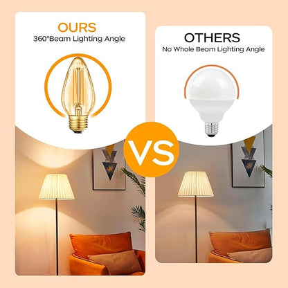 Leools F15 8W Led Porch Light Bulb Outdoor, E26 Medium Base LED Post Bulb for 75W Incandescent Equivalent,Dimmable 2700K Warm White Flame Wrinkle Amber Glass, for Ceiling Fan and Lantern Lamp, 6-Pack