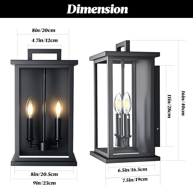 Large Outdoor Sconce Garage Lights Modern Outdoor Wall Light Exterior Wall Lantern Lights for House,Front Porch,2-Light Patio Wall Light Fixture with Thick Glass Shades E12 Waterproof 1 Pack