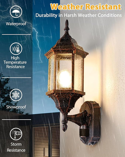 Redluck Motion Sensor Outdoor Lights, 2 Pack 16 inch Dusk to Dawn Outside Porch Lights, Waterproof Anti-Rust Aluminum Outdoor Wall Lights for House, Garage, Front Door, Antique Black and Bronze Gold