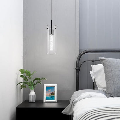 Pendant Ceiling Light Fixture, LED Kitchen Lighting Crystal Pendant Lights Kitchen Island, 1-Light Integrated Kitchen Hanging Light Fixture Modern Island Light with Bubble Glass Three Pack