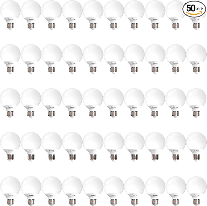 Sunco 50 Pack G25 LED Light Bulbs, Vanity Globe Bathroom Light Bulb, 450 LM, 2700K Soft White, 6W (40W Equivalent), Dimmable Mirror Vanity Decorative Bulb, E26 Base UL