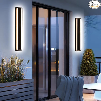 MELUCEE 24inch Long Outdoor Wall Lights 2 Pack Outside Linear Porch Lights 5 Color Dimmable Outside Garage Lighting Exterior Light Fixtures Wall Mount for House Patio Balcony Porch, IP65 Waterproof