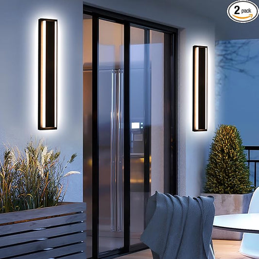 MELUCEE 24inch Long Outdoor Wall Lights 2 Pack Outside Linear Porch Lights 5 Color Dimmable Outside Garage Lighting Exterior Light Fixtures Wall Mount for House Patio Balcony Porch, IP65 Waterproof
