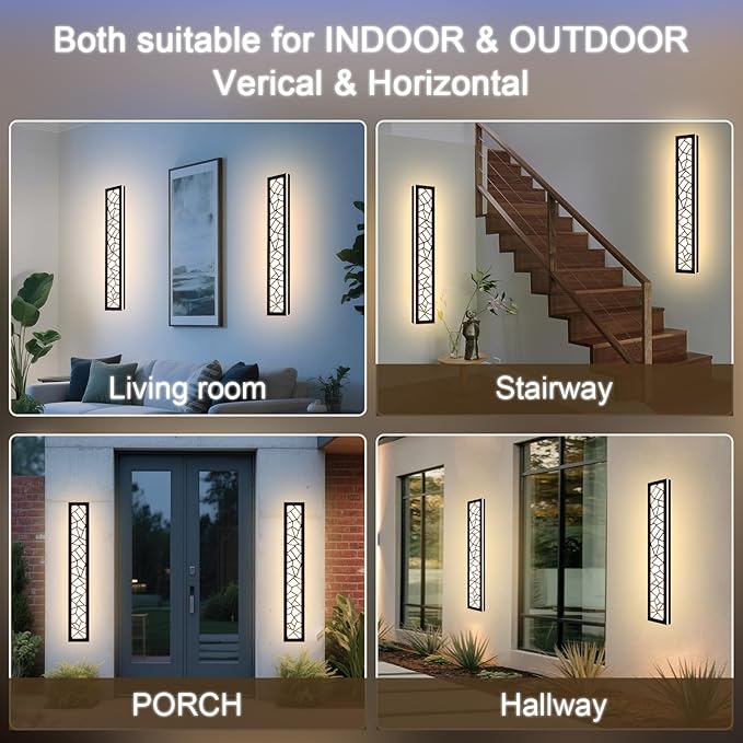 2 Pack Outdoor Wall Light for Porch,32 inch Modern Led Long Wall Lights Fixture,Dimmable Exterior Linear Lighting for House,Outside LED Long Lights for Patio,Garage