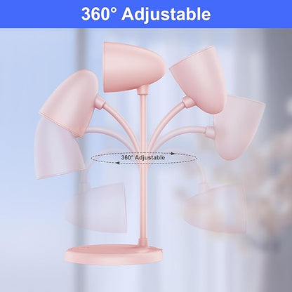 LED Desk Lamp for Home Office,3 Light Colors, Table Lamp,Dimmable Reading Light for Bedside Small Desk Lamp for College Dorm Room,Bedroom Desk Light Pink