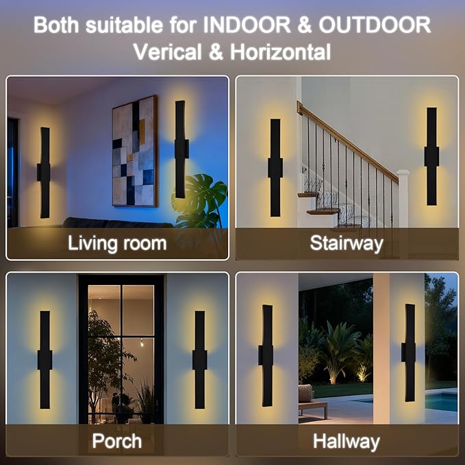 2 Pack Modern Outdoor Long Wall Lights Fixture,40 inch Outdoor LED Wall Sconce Light, Outside Wall Led Linear Lights,Exterior Lighting Fixtures for Garage,Porch,Patio,Front Door