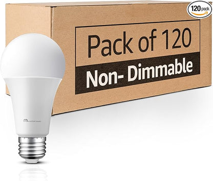 MASTERY MART 120 Pack A19 LED Bulbs 60 Watt Equivalent, 9W Non-Dimmable, Flicker-Free, 800 Lumens, Bright Daylight White 5000K, E26 Base, 10000 Hours, Energy Saving, Bright for Living Room, Bedroom