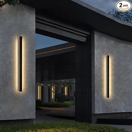 2Pack 47inch Long Outdoor Sconce Lights, Black Modern Outdoor Wall Lights IP65 Waterproof Wall Mounted Exterior Lighting Fixtures 3000K Linear Wall Led Light for House, Garage