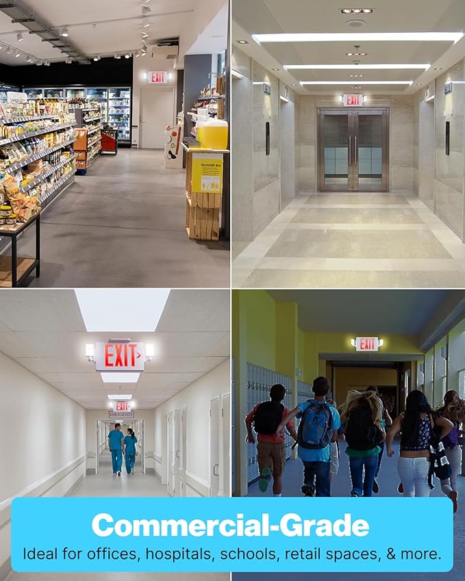 Sunco Exit Signs With Emergency Lights, Two Adjustable LED Lights With Backup Battery, Red, 94V-0 Fire Resistant, 120-277V, Wall Or Ceiling Mount, Commercial Grade UL 2 Pack.