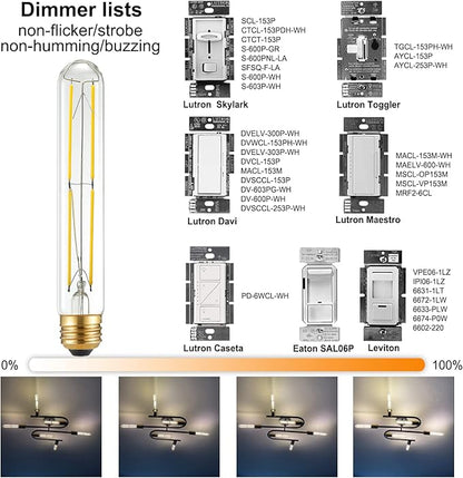 LiteHistory T10 LED Bulb 6W Equal E26 LED Bulb 60 Watt dimmable Neutral White 4000K E26 Edison Bulb AC120V 600lm Tubular Light Bulb T9 for Rustic Pendant,Island,Chandeliers,Wall sconces Pack of 6