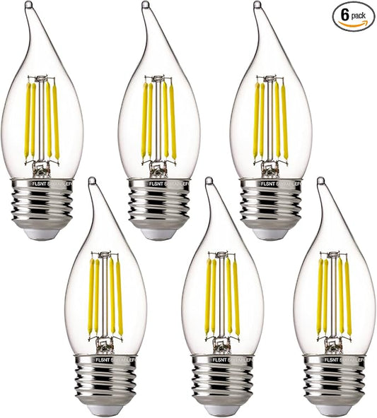FLSNT 5000K Daylight LED Chandelier Edison Bulbs, 60W Equivalent, Dimmable CA11 E26 Base LED Candelabra Bulbs, 550LM, 6 Pack UL,CA65 Listed.