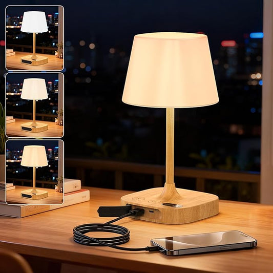 Outdoor Table Lamp - 8000mAh Cordless Rechargeable Battery,Dimmable LED Display Touch Lamp for Camping Patio and Bedroom (Wood Grain)