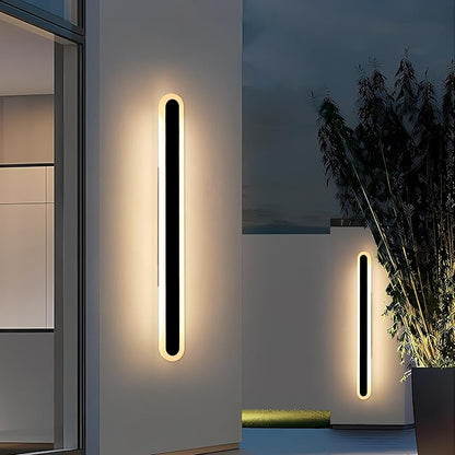 2 Pack 47.2inch Modern Outdoor Wall Sconce, Dimmable Oval Exterior LED Light Fixture 3000K-6000K, IP65 Waterproof, Black Strip Wall Mount Lighting for Balcony, Garden, Patio with Remote Control