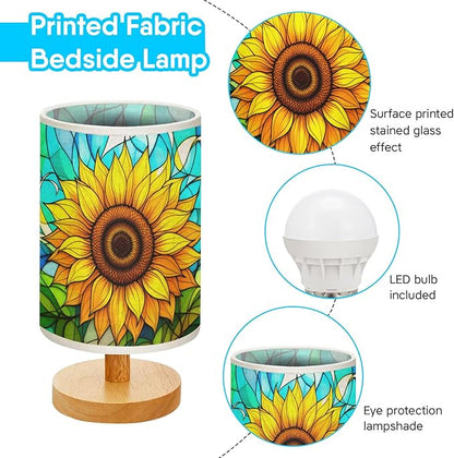 Sunflower Table Lamp LED 3-Color Pressed Bedside, Sunflower Shade Lamp with Wood Base for Bedroom Living Room Desk Office TL01