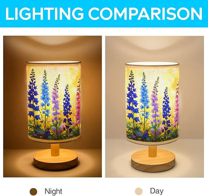 Larkspur Table Lamp LED 3-Color Pressed Bedside, Larkspur Shade Lamp with Wood Base for Bedroom Living Room Desk Office