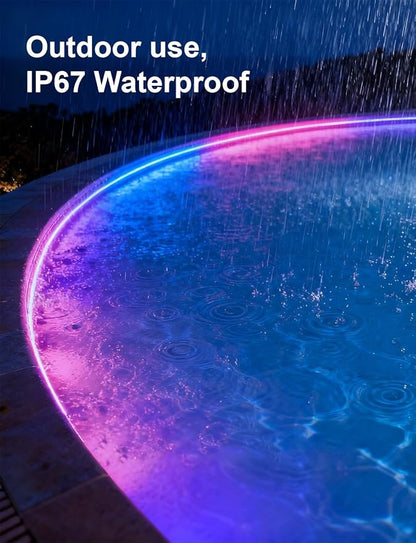 COB LED Strip Lights, RGB Smart IC, IP67 Waterproof, Dimmable 80FT/24M, Color Flowing Tape Light with App Control & Music Sync, Dotless for Outdoor, Patio, Pool & Party Decorations(2 Rolls)