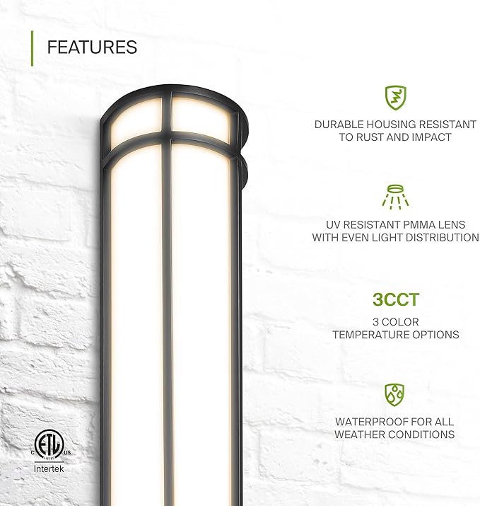 ASD LED 36" Half Cylinder Wall Light Fixture, Outdoor Patio Sconce | 3CCT, Stainless Steel, Waterproof, Energy Star, ETL Listed | 28W 2500LM 3000-5000K 100-277V | Exterior Lighting | Black