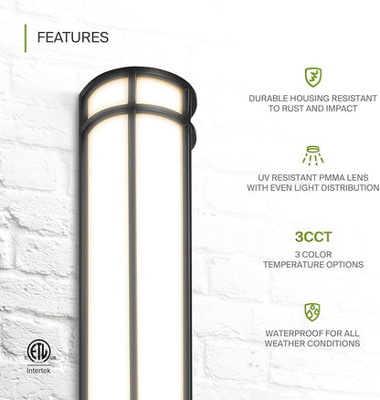ASD LED 36" Half Cylinder Wall Light Fixture, Outdoor Patio Sconce | 3CCT, Stainless Steel, Waterproof, Energy Star, ETL Listed | 28W 2500LM 3000-5000K 100-277V | Exterior Lighting | Black