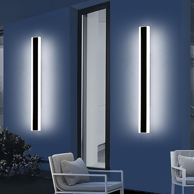 2 Pack 39.3inch Modern Linear Outdoor Wall Light, Outside LED Long Wall Sconce, 6000K Cold White, 36W, IP65 Waterproof, Black Exterior Lighting Fixture for House, Garage, Porch, Garden
