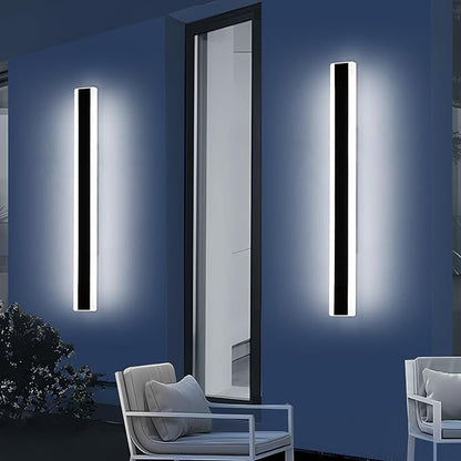 2 Pack 39.3inch Modern Linear Outdoor Wall Light, Outside LED Long Wall Sconce, 6000K Cold White, 36W, IP65 Waterproof, Black Exterior Lighting Fixture for House, Garage, Porch, Garden