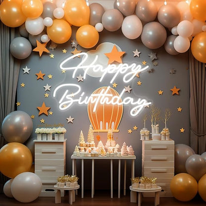 30" x 21" Happy Birthday Neon Sign Large Happy Birthday LED Neon Light Signs with Dimmable Switch 12V Power Adapter for Party Wall Decoration Bar Rave Home Decor Backdrop(Cold White,30" x 21")