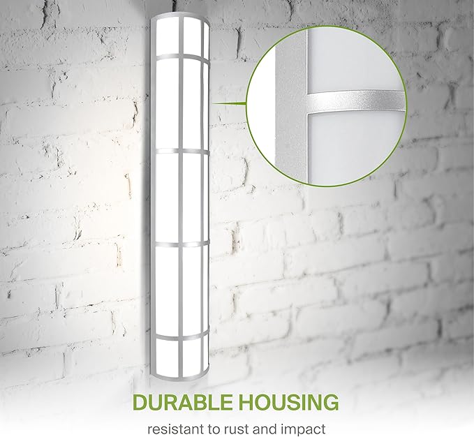 ASD 36 Inch LED Outdoor Wall Mount Light Fixture with Grid - Brushed Nickel Modern Wall Sconce - 30W 120-277V 3000K 4000K 5000K Adjustable - Dimmable Exterior Lights - Front Door, Patio - ETL 2 Pack