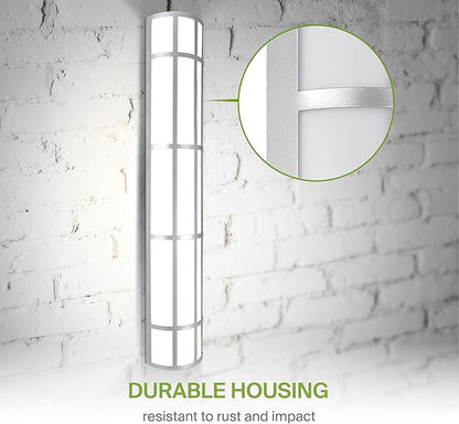 ASD 36 Inch LED Outdoor Wall Mount Light Fixture with Grid - Brushed Nickel Modern Wall Sconce - 30W 120-277V 3000K 4000K 5000K Adjustable - Dimmable Exterior Lights - Front Door, Patio - ETL 2 Pack