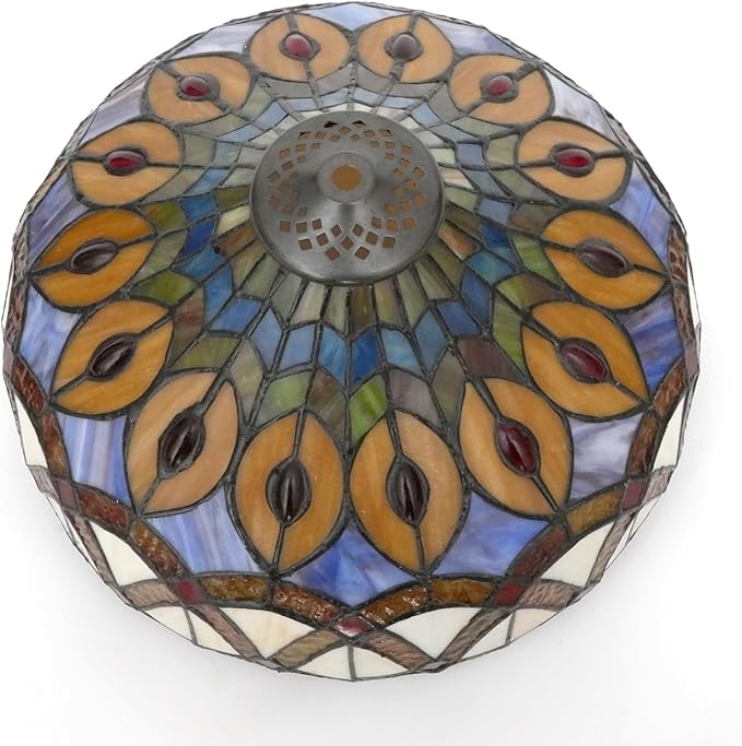 Tiffany Style Lamp Shade, 12 Inch Yellow Peacock Stained Glass Lamp Shade Replacement Vintage Creativity Lamp Cover Accessories Fit for Table Lamp Pendant Light Ceiling Light