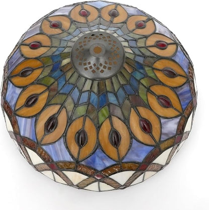 Tiffany Style Lamp Shade, 12 Inch Yellow Peacock Stained Glass Lamp Shade Replacement Vintage Creativity Lamp Cover Accessories Fit for Table Lamp Pendant Light Ceiling Light